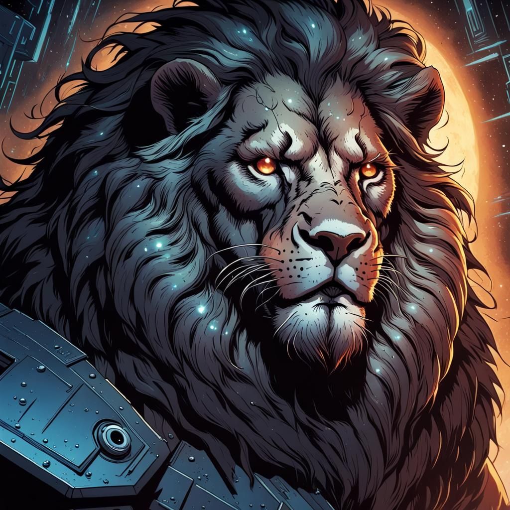 Sci-Fi Lion Man Comic Book Art