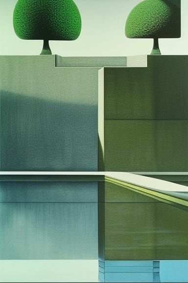 Zen Garden with Geometric Shapes as Matte Painting