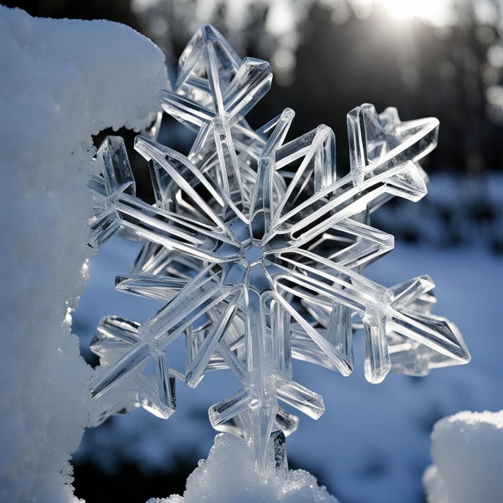 Detailed Ice Snowflake Sculpture in Natural Light