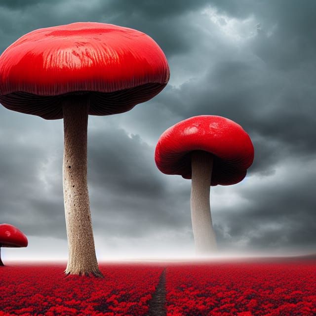 Epic Giant Red Mushroom Field, Digital Matte Painting