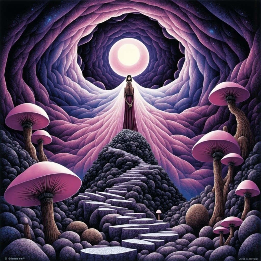 Surreal Goddess in Vibrant, Swirling Colors, Inspired by Rog...