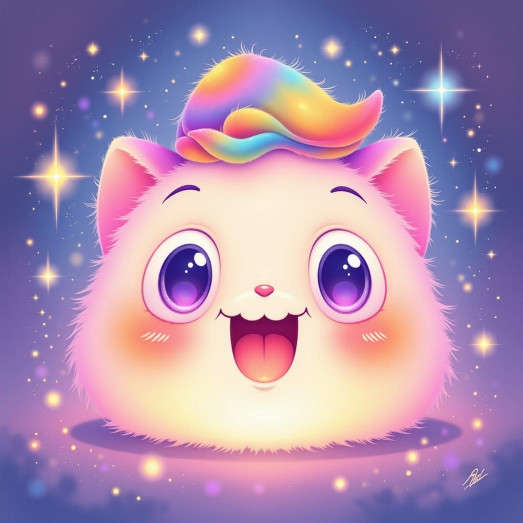 Joyful Chibi Character Face with Whimsical Hat