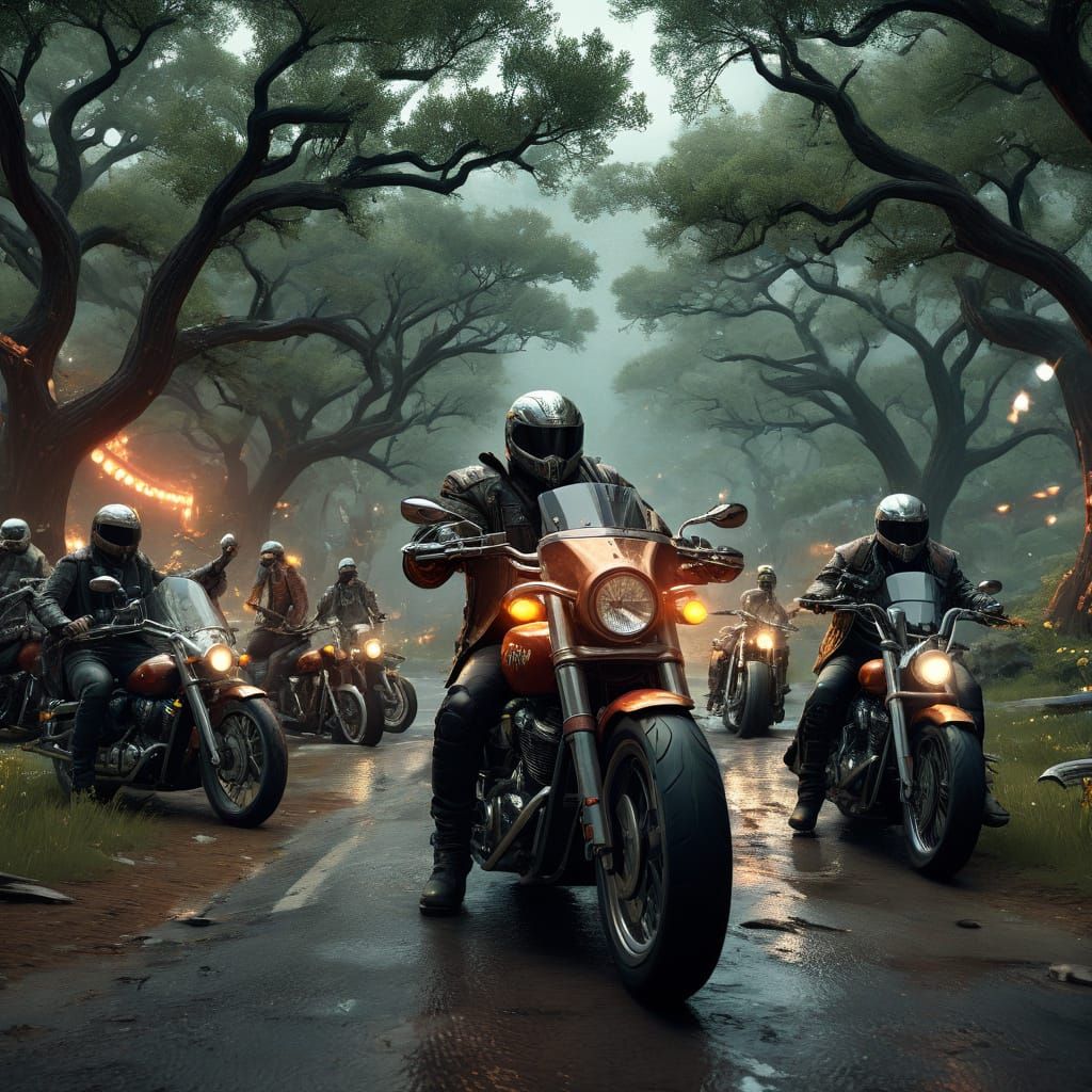 Biker Couple Celebrate in Vibrant Texas Hill Country Party S...