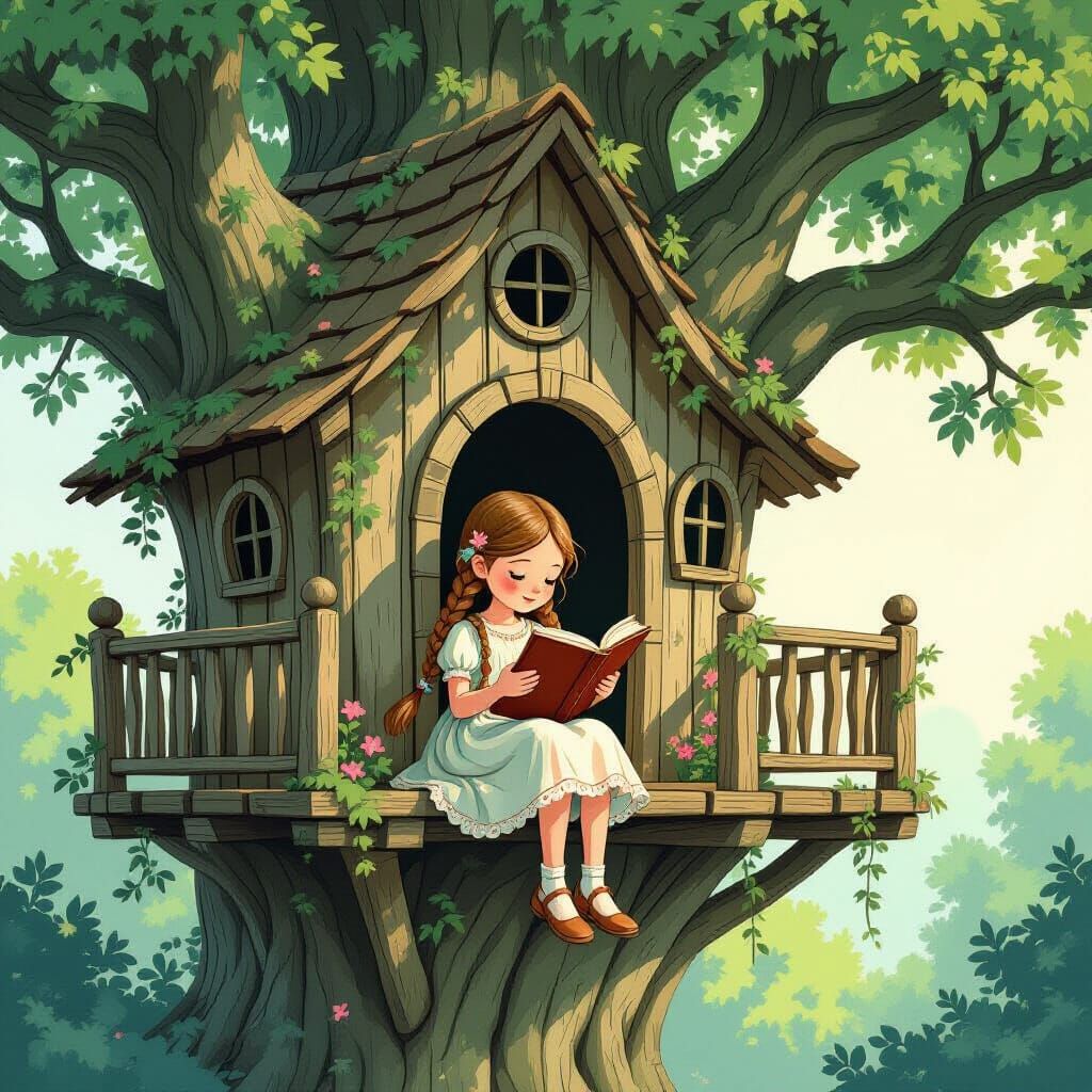 Whimsical Treehouse Reading Nook in Enchanted Forest
