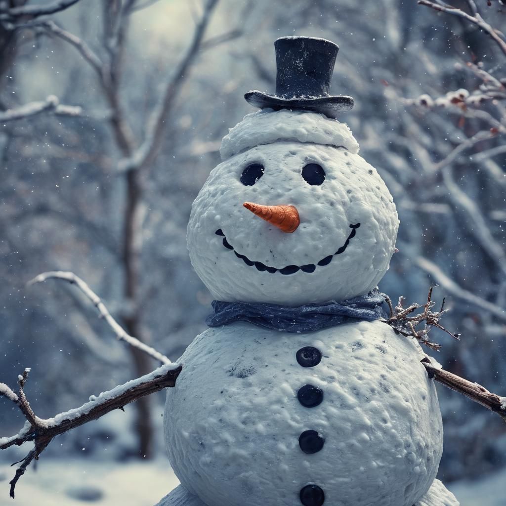 Hyper-Realistic Snowman in Winter Wonderland Digital Art