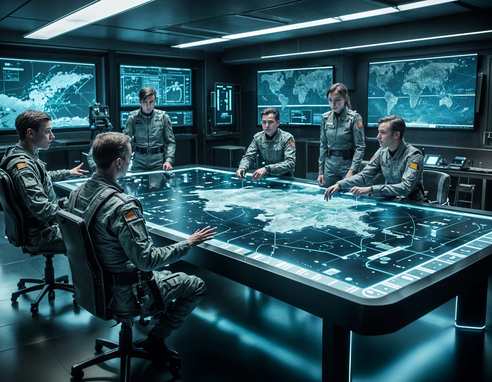 Futuristic Army Operations Room in Cinematic Style