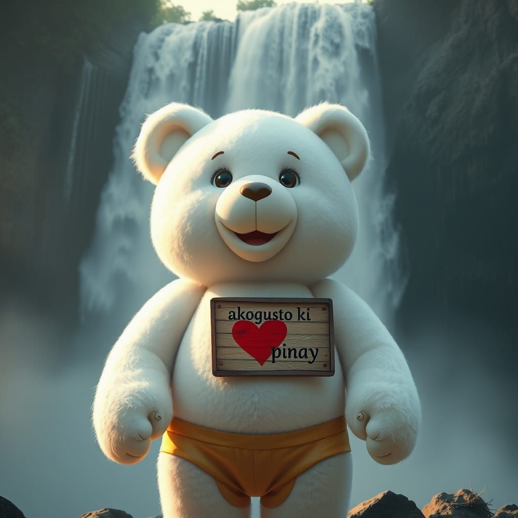 Dramatic Teddybear Amidst Tropical Paradise in Maximalist Di...