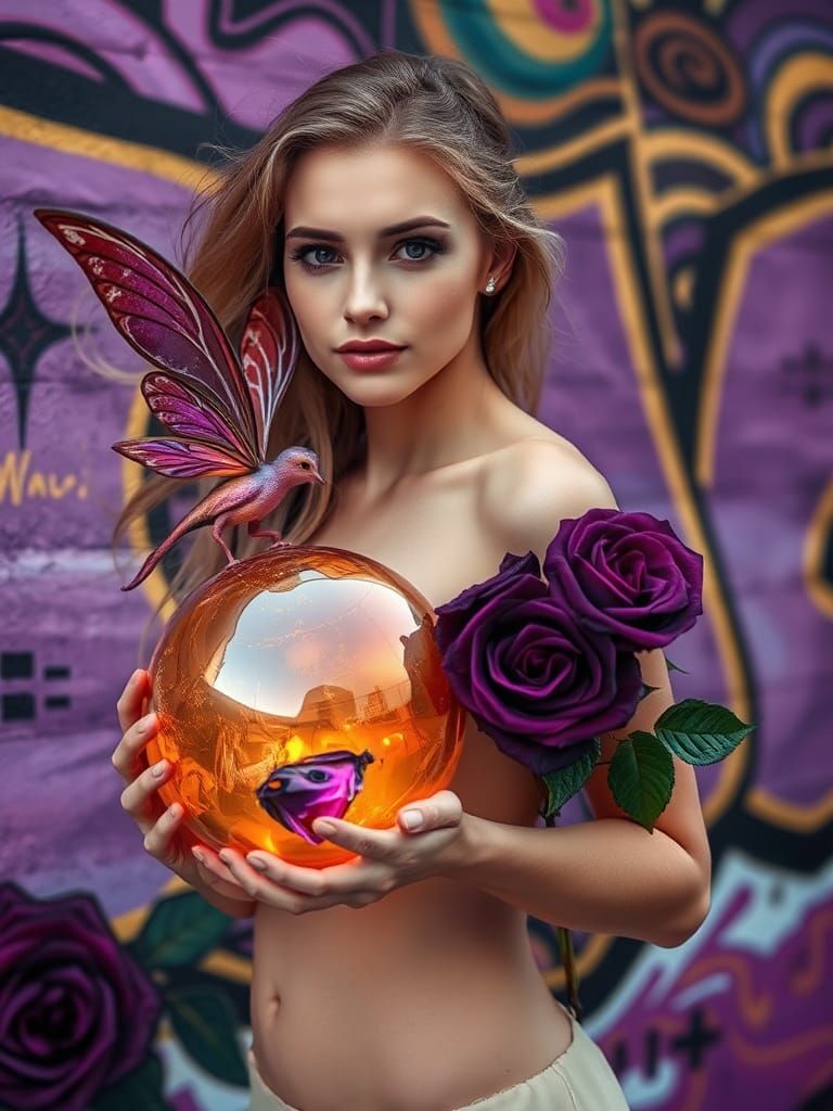 Model with Graffiti Fairy in Hyperrealistic Style