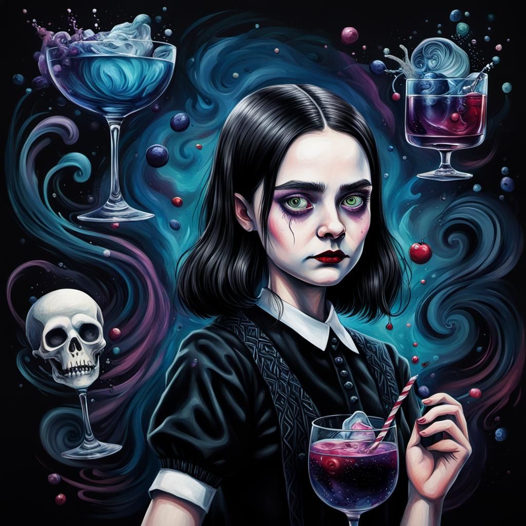 Wednesday Addams Portrait in Tim Burton Style