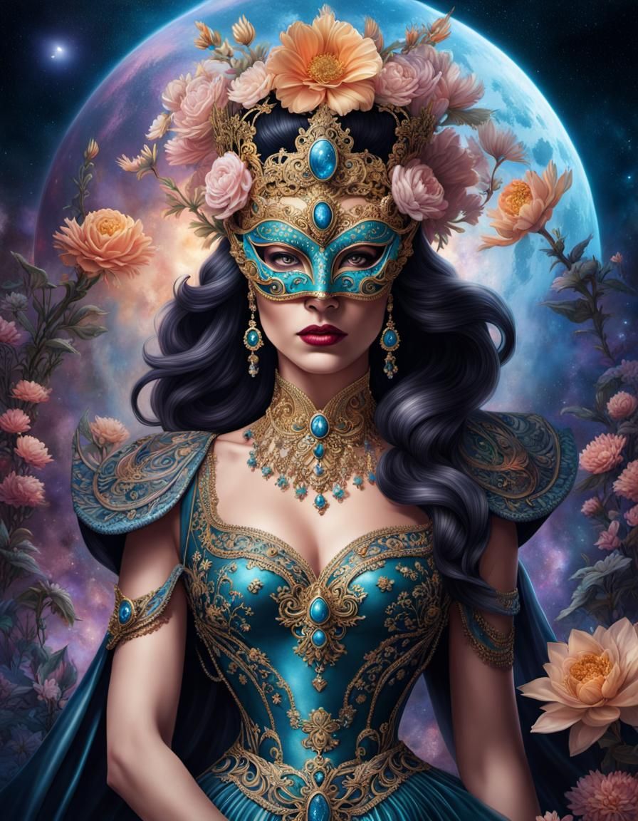 Masked Queen Portrait in Airbrush Fantasy Art