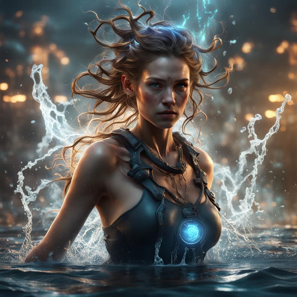 Electrified Water Girl: Fantasy Concept Art in 8K
