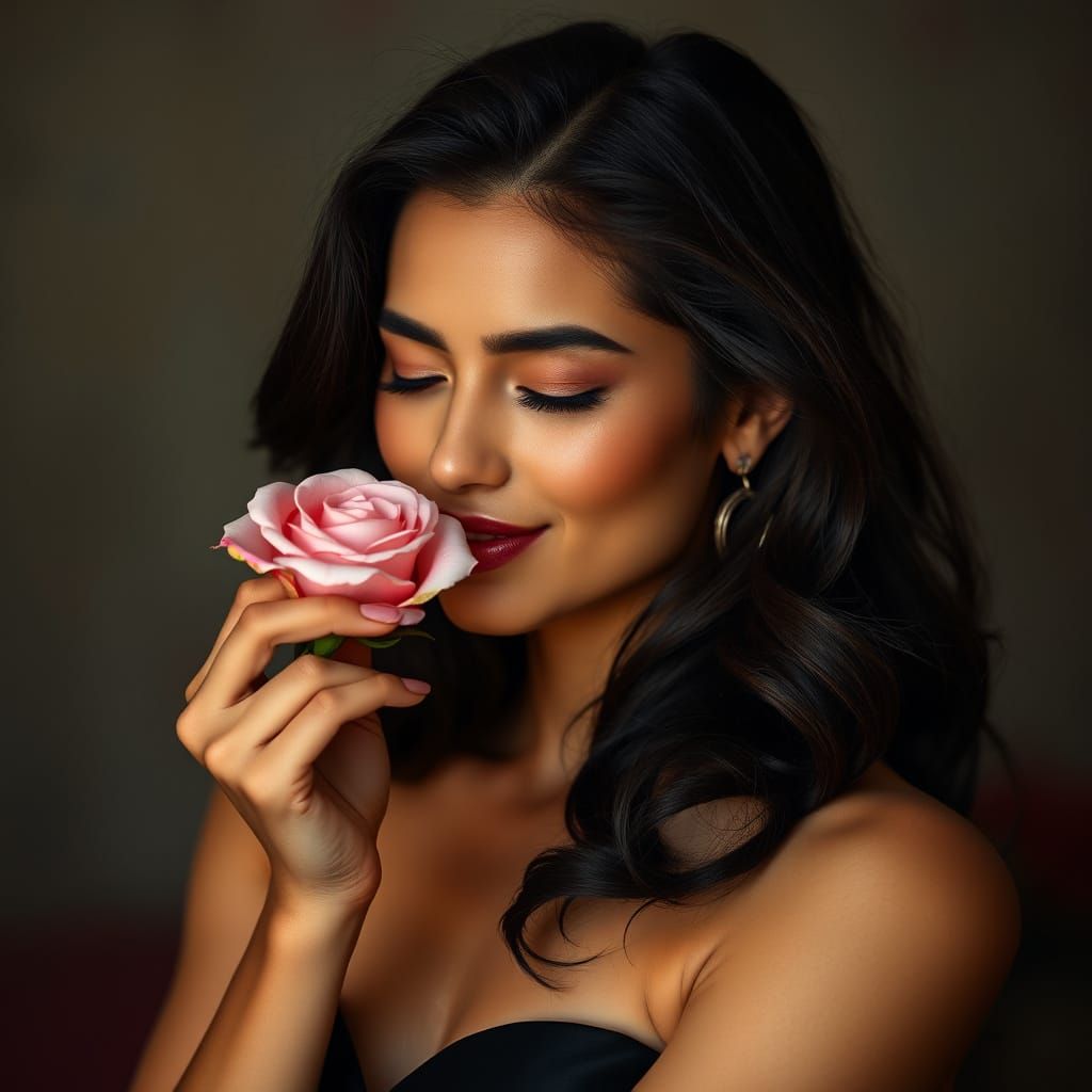 Supermodel Smelling Rose, Poetic Portrait Photography