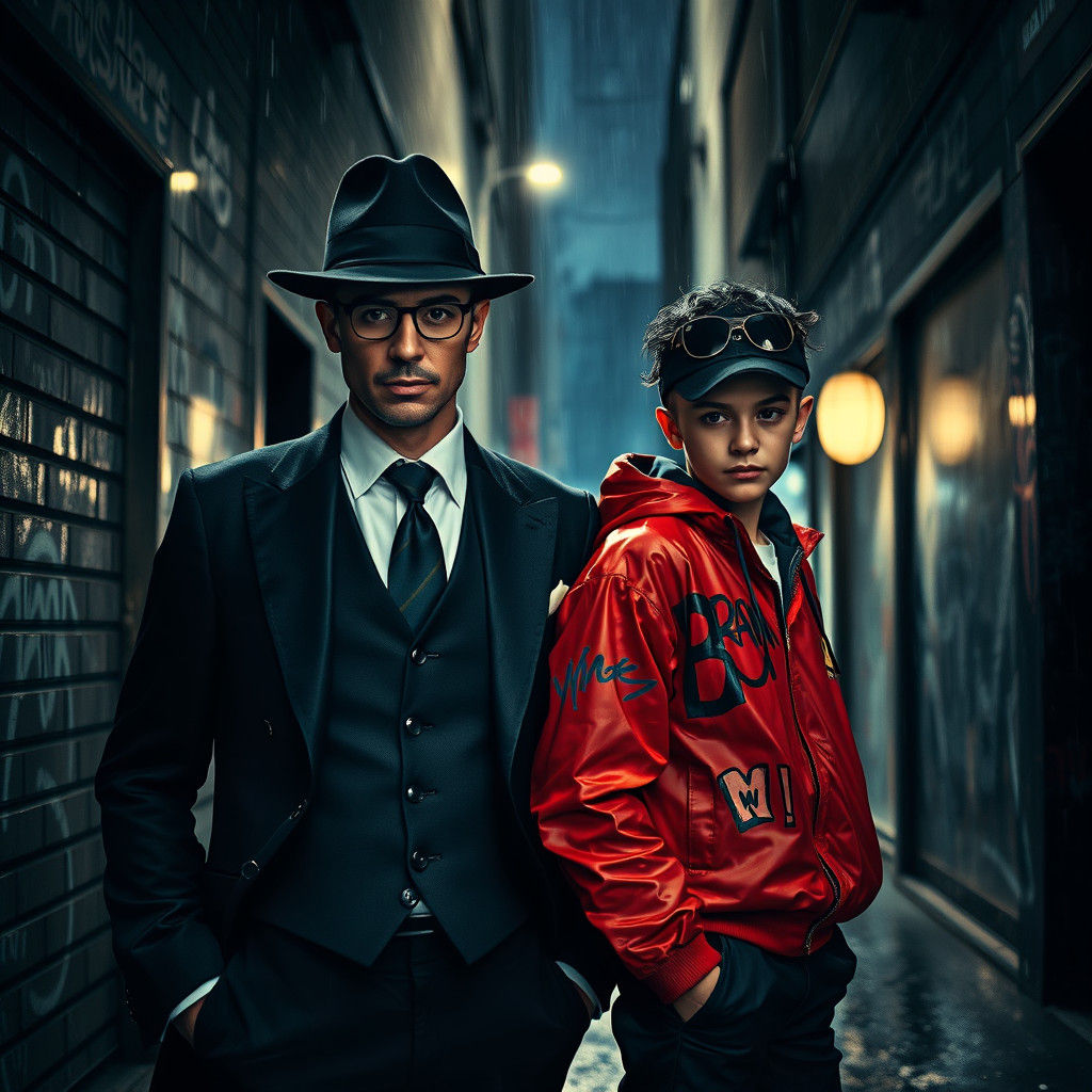 Gangster and Prankster in Rain-Soaked Alley
