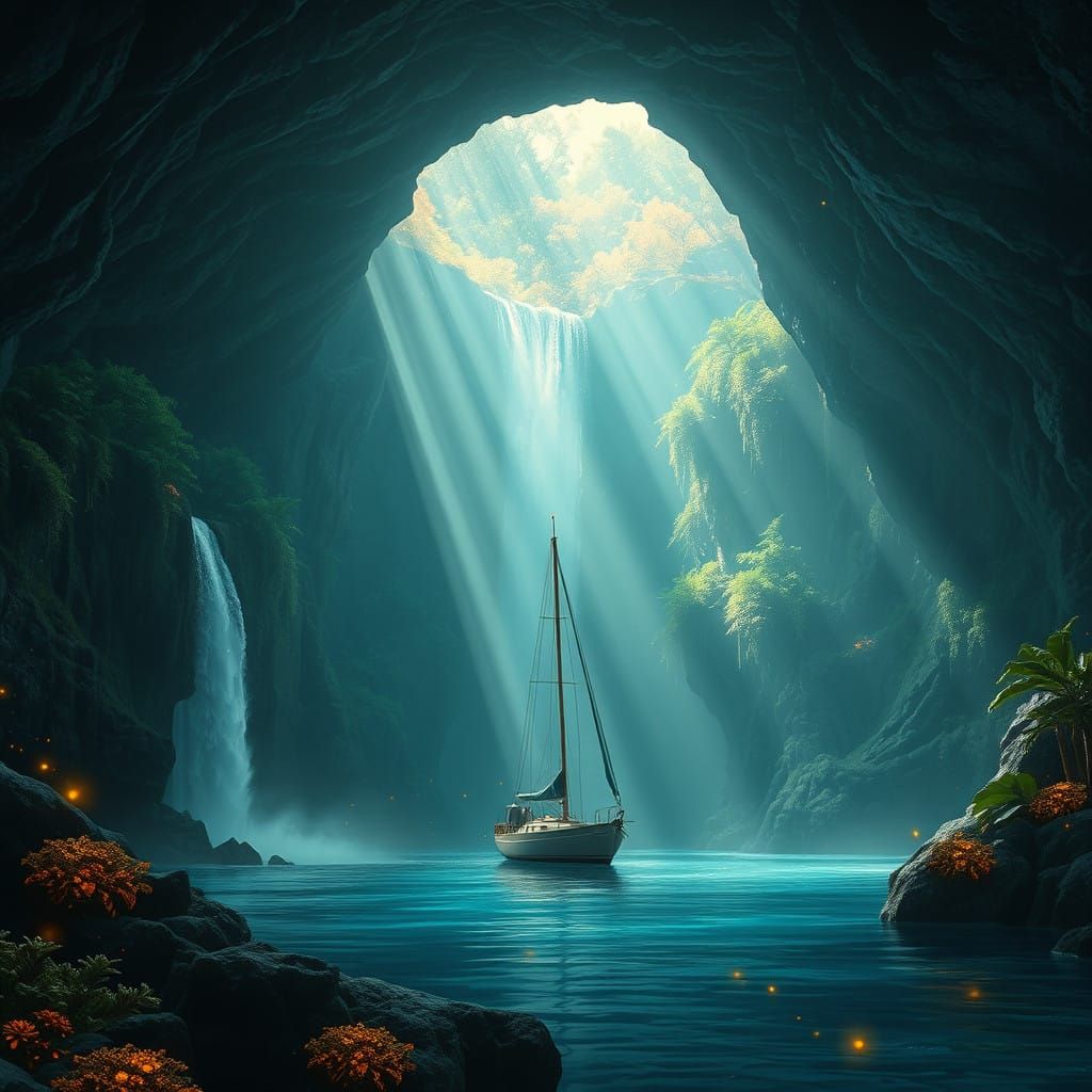 Mystical Jungle Oasis with a Refuge Sailboat