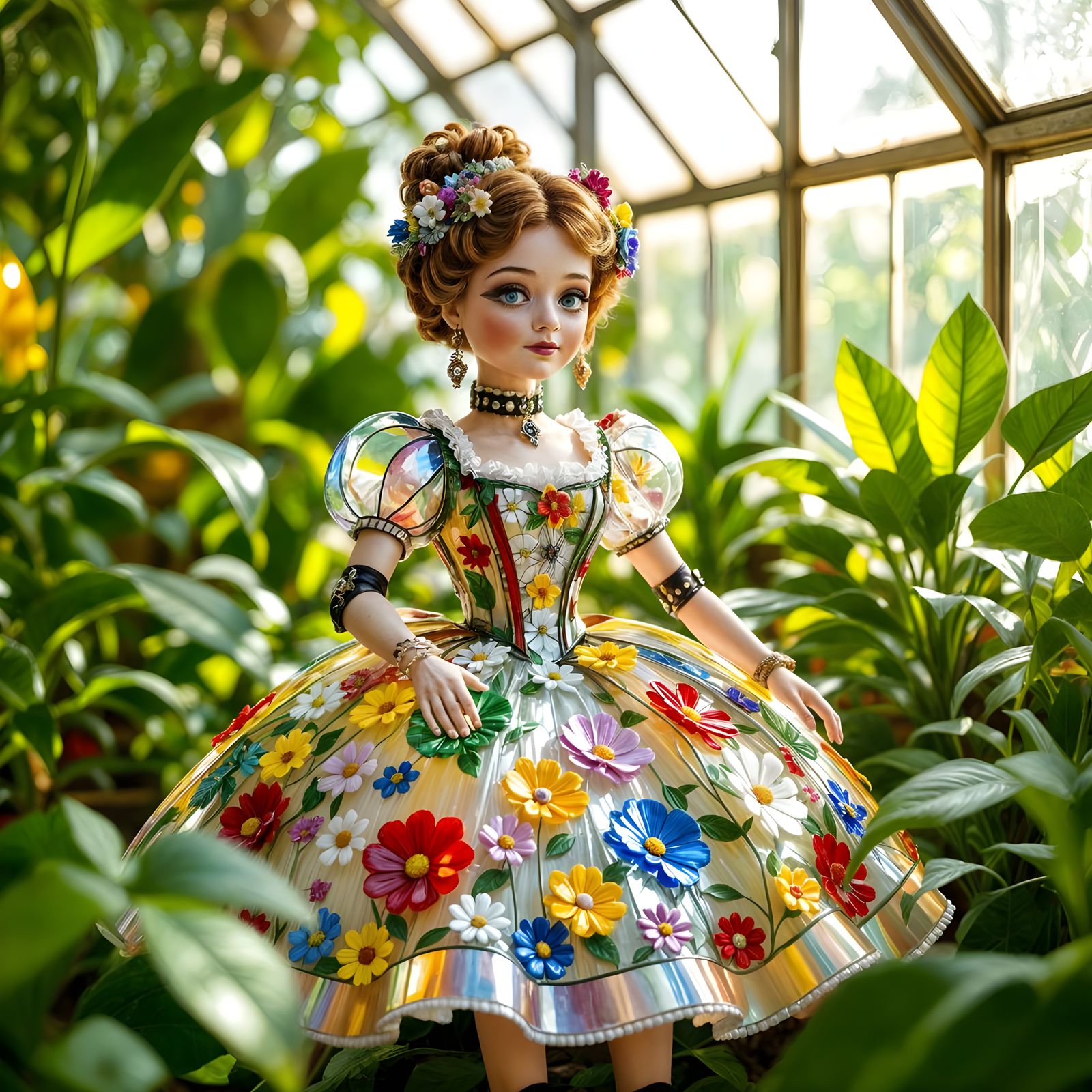 Victorian Glass Doll in Sunlit Greenhouse
