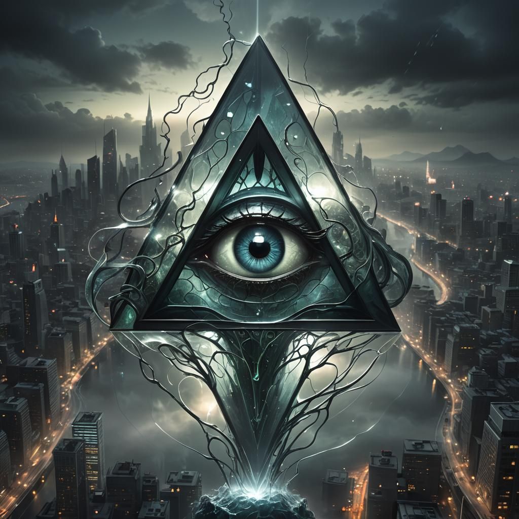 Glass 'A' Gripped by Tendril in Dark Fantasy Cityscape