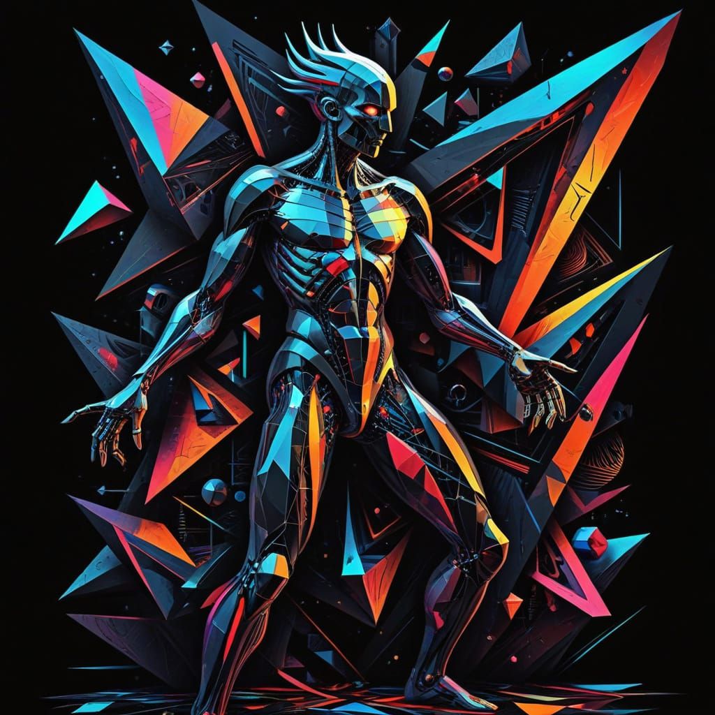 Surreal Humanoid Figure in Abstract Cubism Style