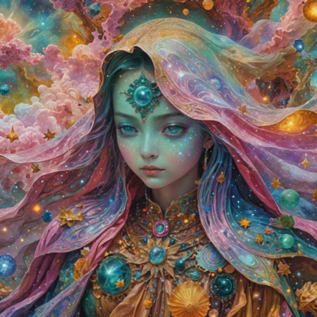 Dreamlike Astral Illustration of Planets and Comets