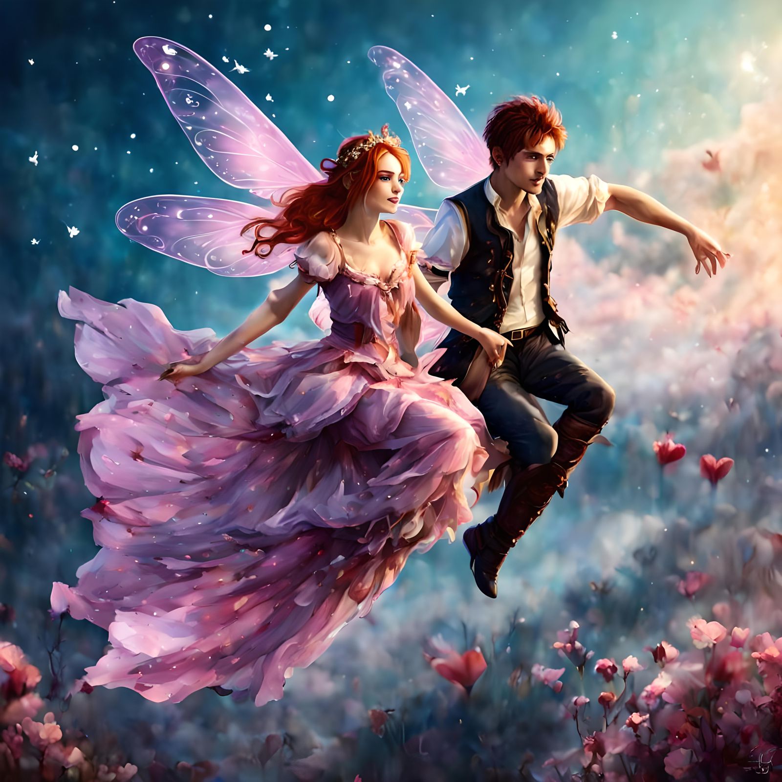 Fantasy fairy couple flying