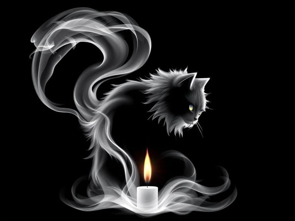 Whimsical Smoke Kitty Emanates from Flickering Candle