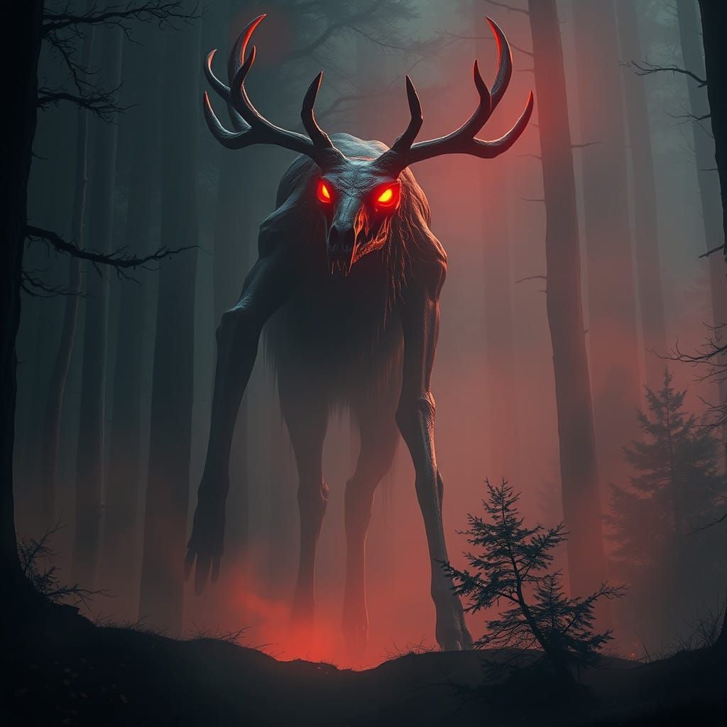 Primeval Forest Wendigo in Cyberpunk Fantasy Style