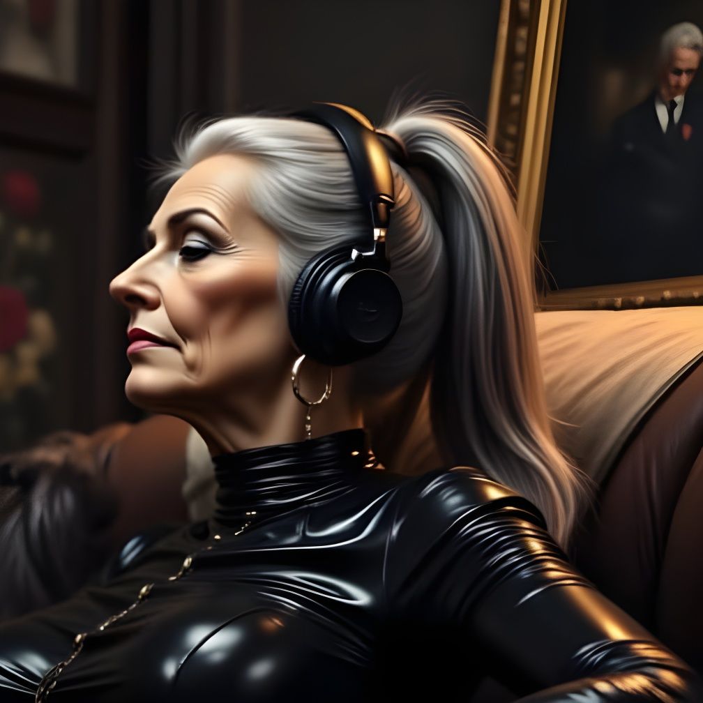 Elegant Woman Enjoys Music in Home Theater