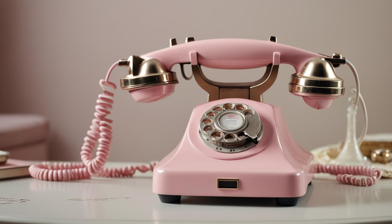 Retro Pink Telephone Product Photo in 3D Anime Style