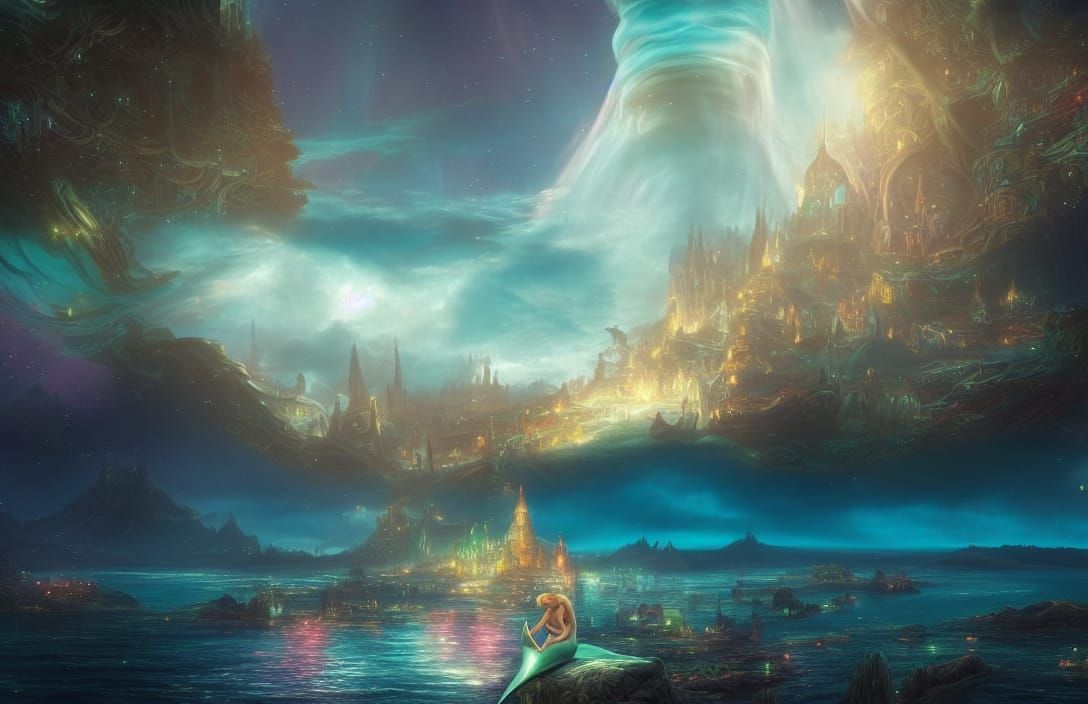 Mermaid City Under Aurora Borealis