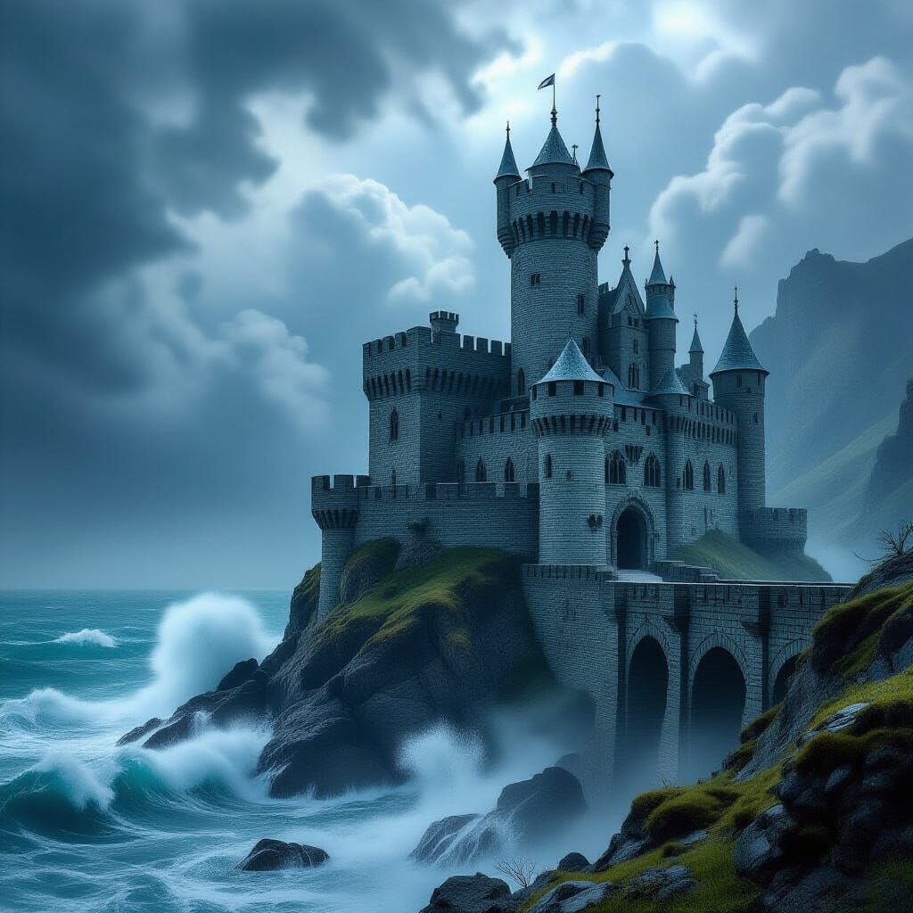 Majestic Medieval Castle on Windswept Cliff