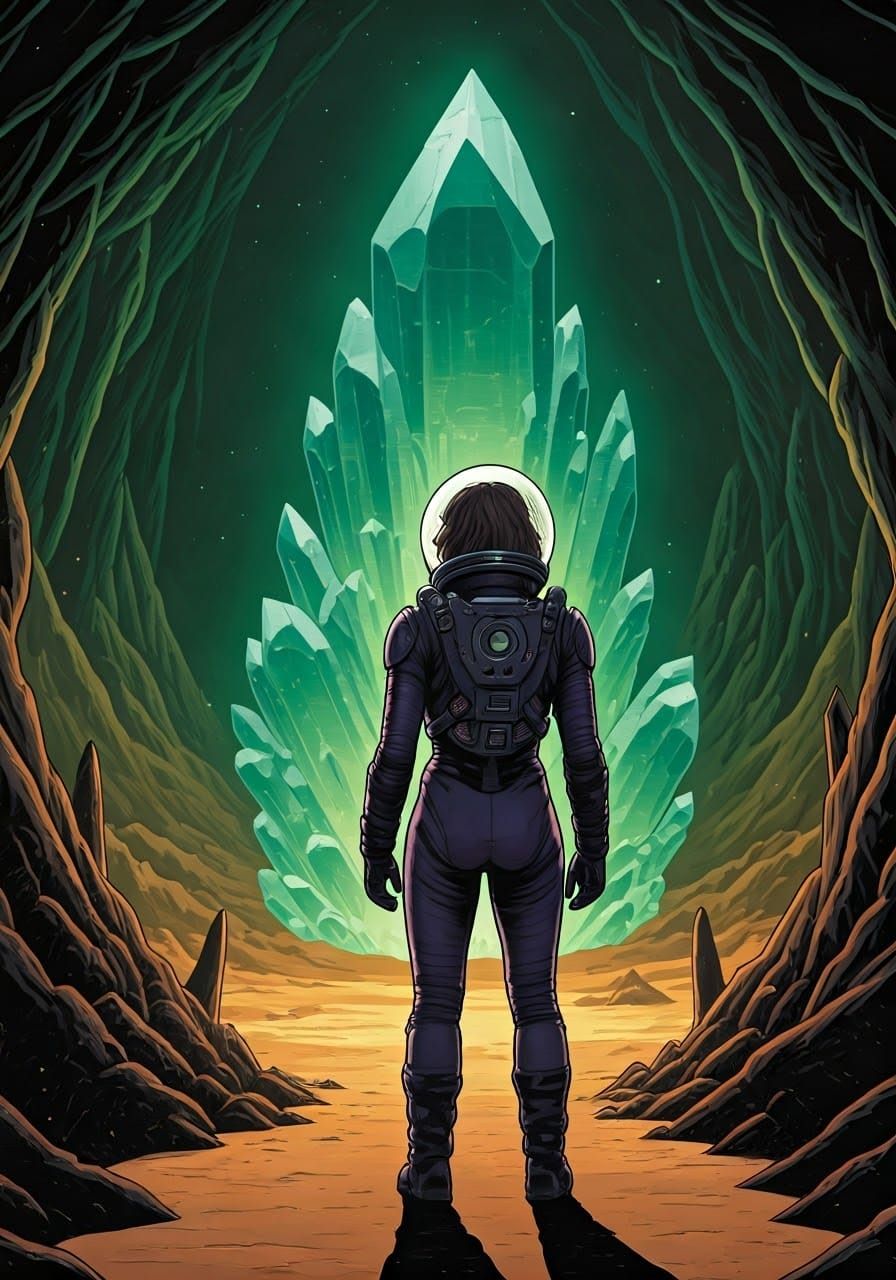 Ashildr Approaches the Crystal in a Desolate Alien Landscape