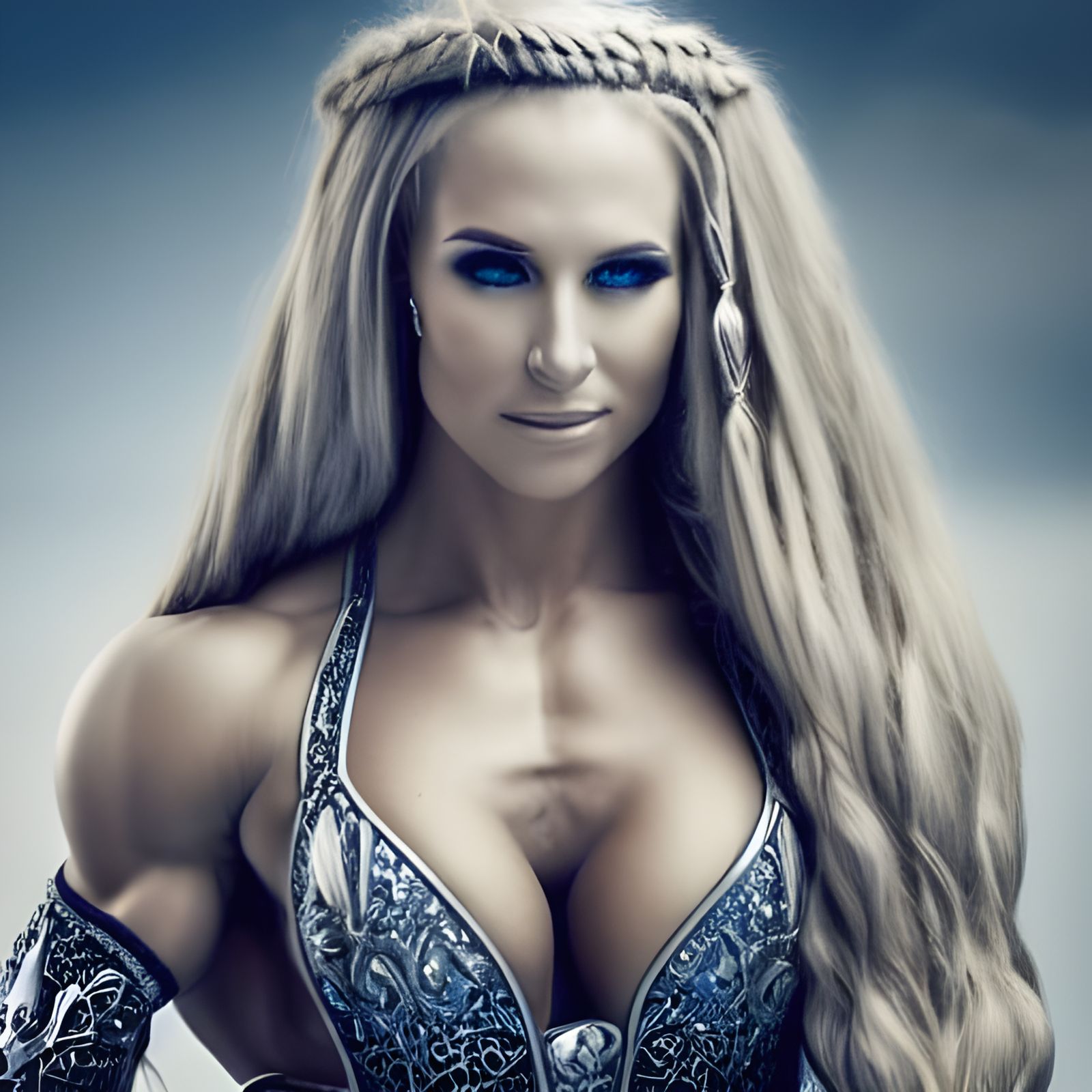 Muscular Viking Goddess in Silver Armor