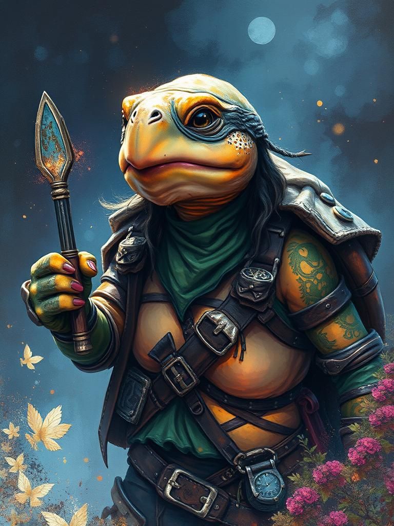 Tortoise Barbarian: Alcohol Ink and Oil Paint Fantasy