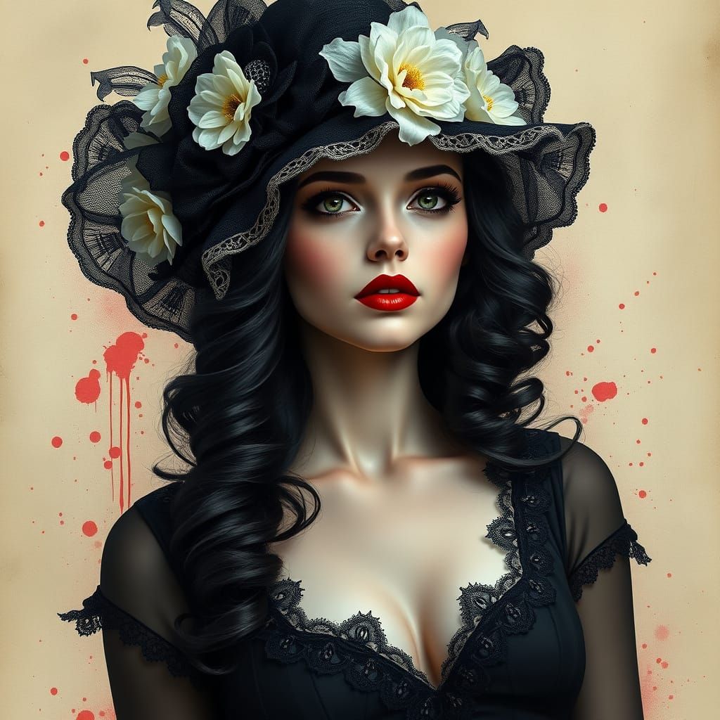 Gothic Woman in Victorian Attire with Painterly Elements