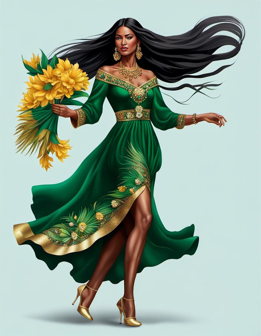 Colombian Woman Throwing Flowers in Hyperrealistic Style