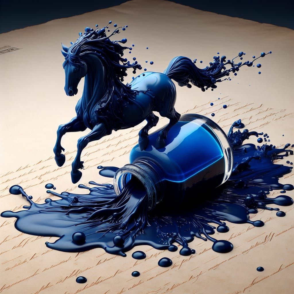 Ink Spill Horse Trotting on Parchment