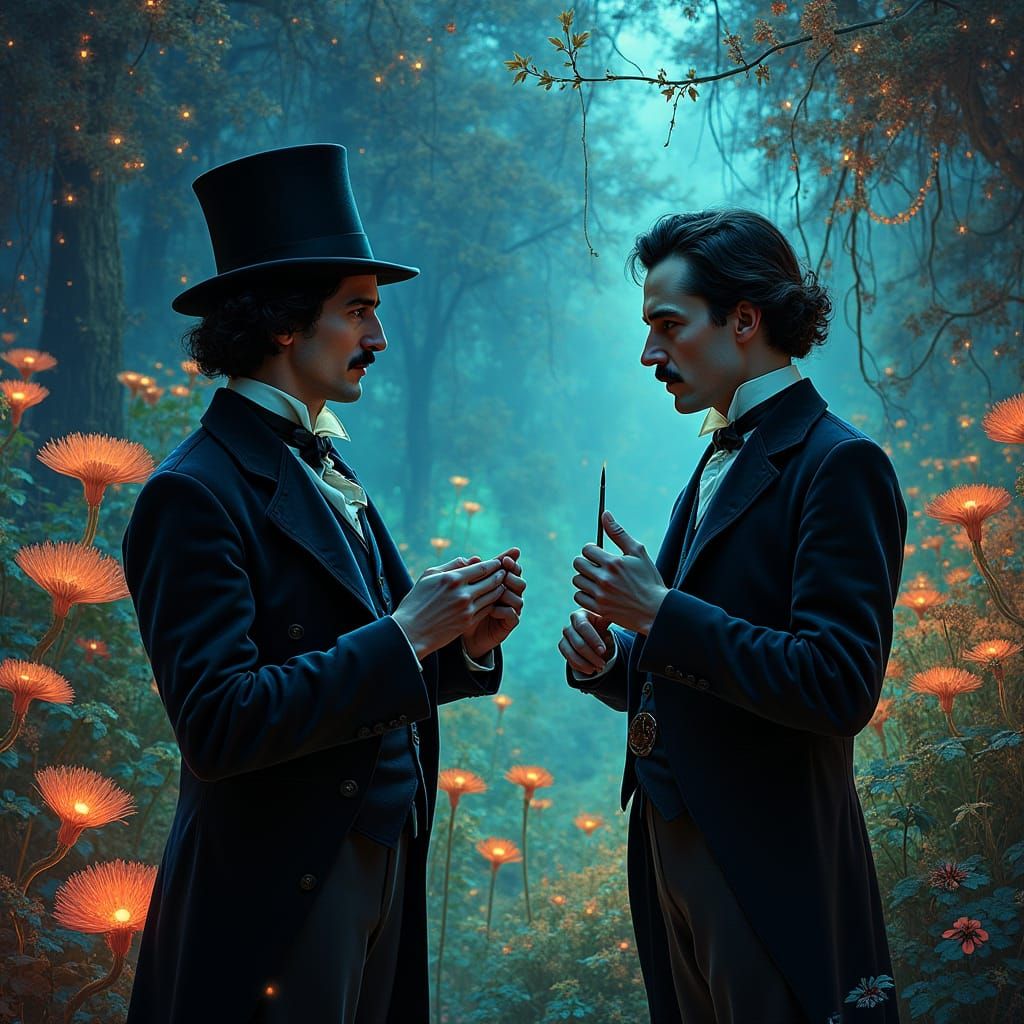 Visionary Minds Clash in Bioluminescent Garden