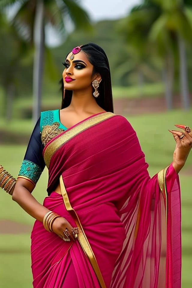 Model in Saree: Abstract Art with Vibrant Colors