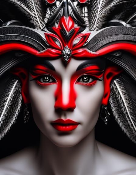 Hyperrealistic Faun Portrait in Red and Black