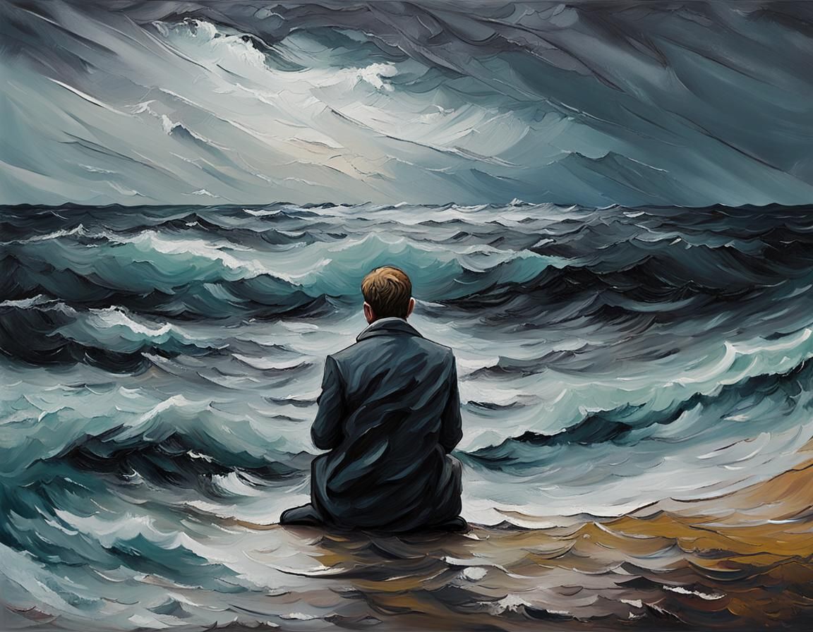 Expressionist Beach Scene in Oil with Impasto Texture