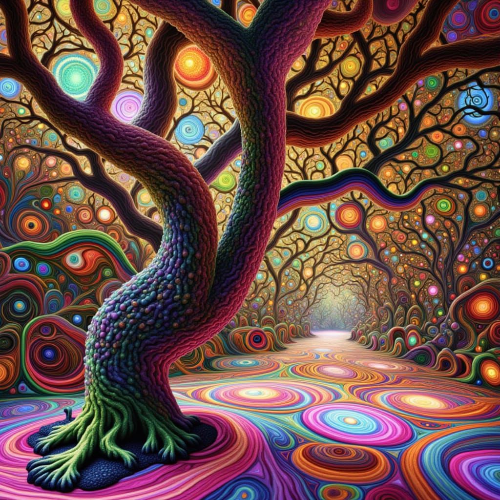 Curlicue Tropical Tree Art Installation in Sunlight