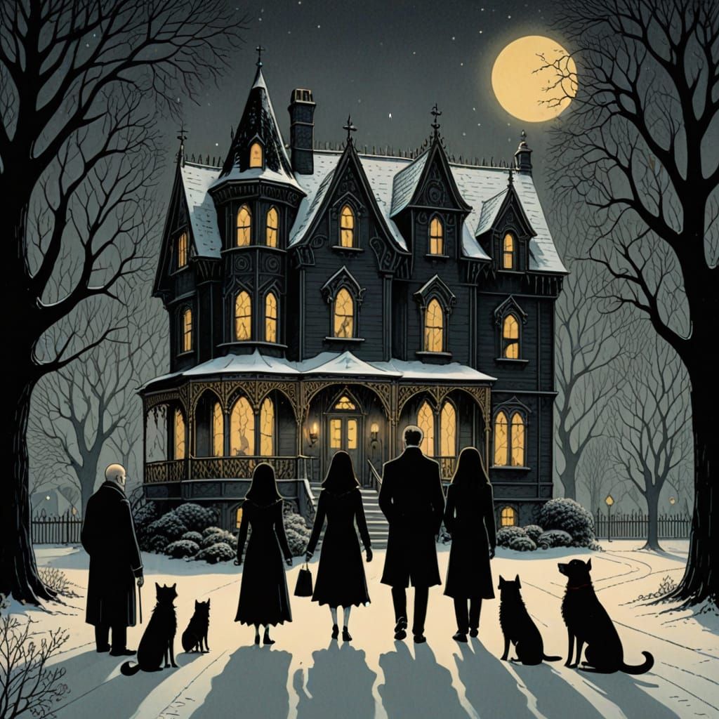 Addams Family Gothic Dark Fantasy Illustration