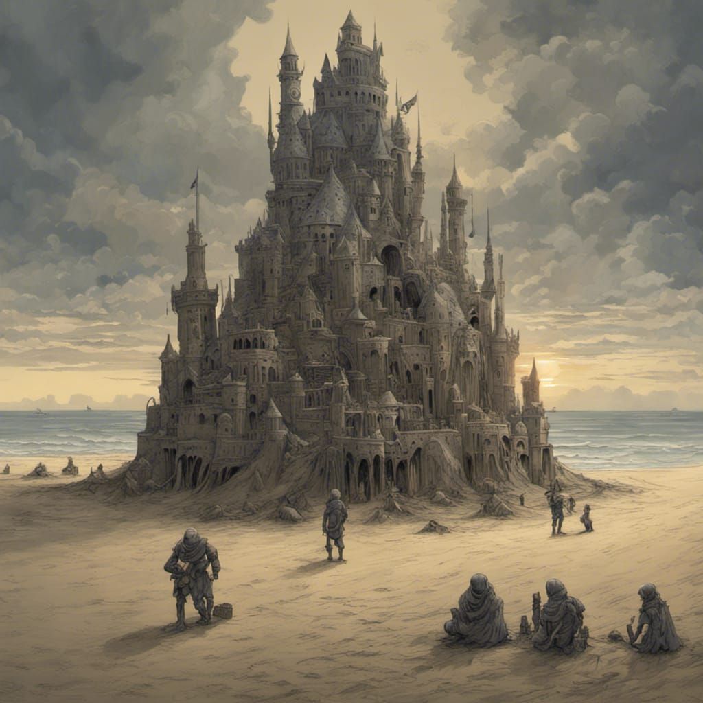 Sci-Fi Sandcastle on Beach in Gothic Horror Style