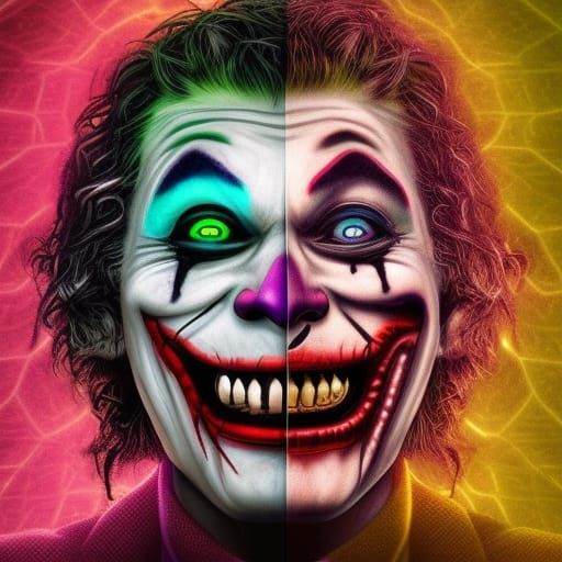 Creepy Neon Joker Face in Horror Style
