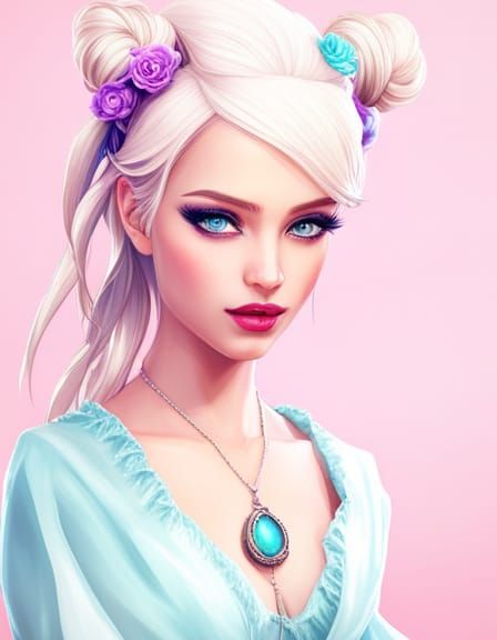 Pastel Goth Barbie Portrait in Ethereal Style