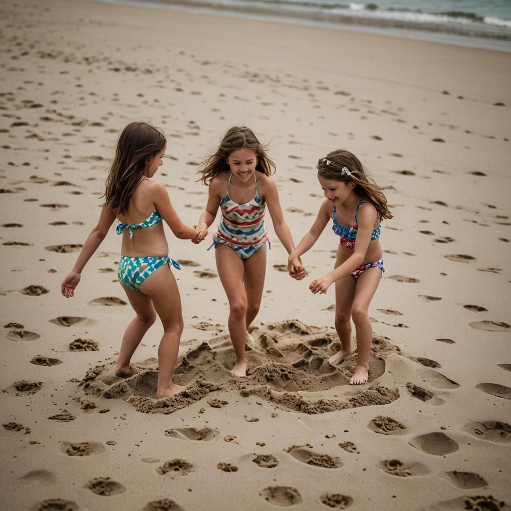 Teenage Sisters Play on Beach in Professional Photo