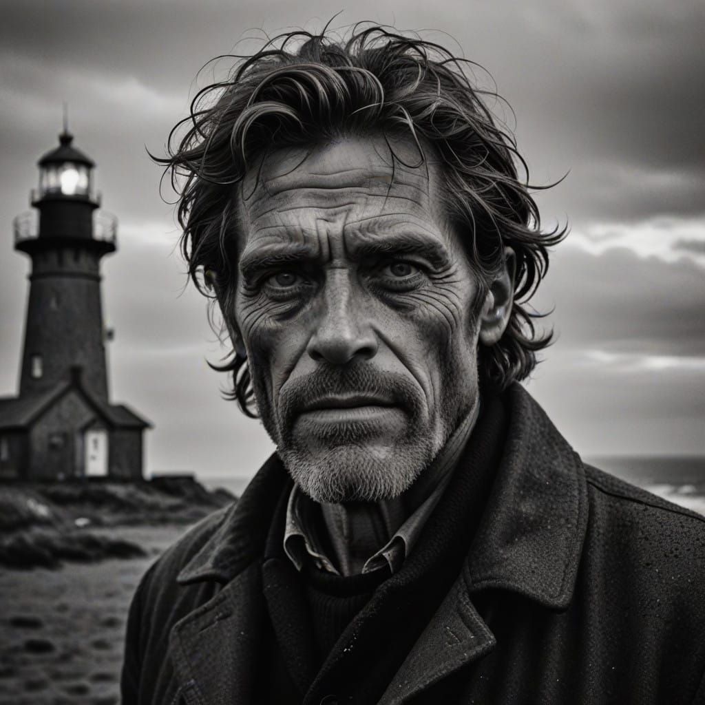 Rugged Lighthouse Keeper in Black and White Portrait