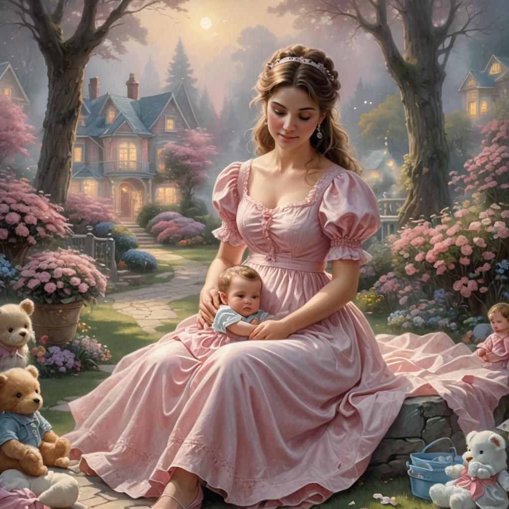Mother and Baby in Ethereal Fantasy Style