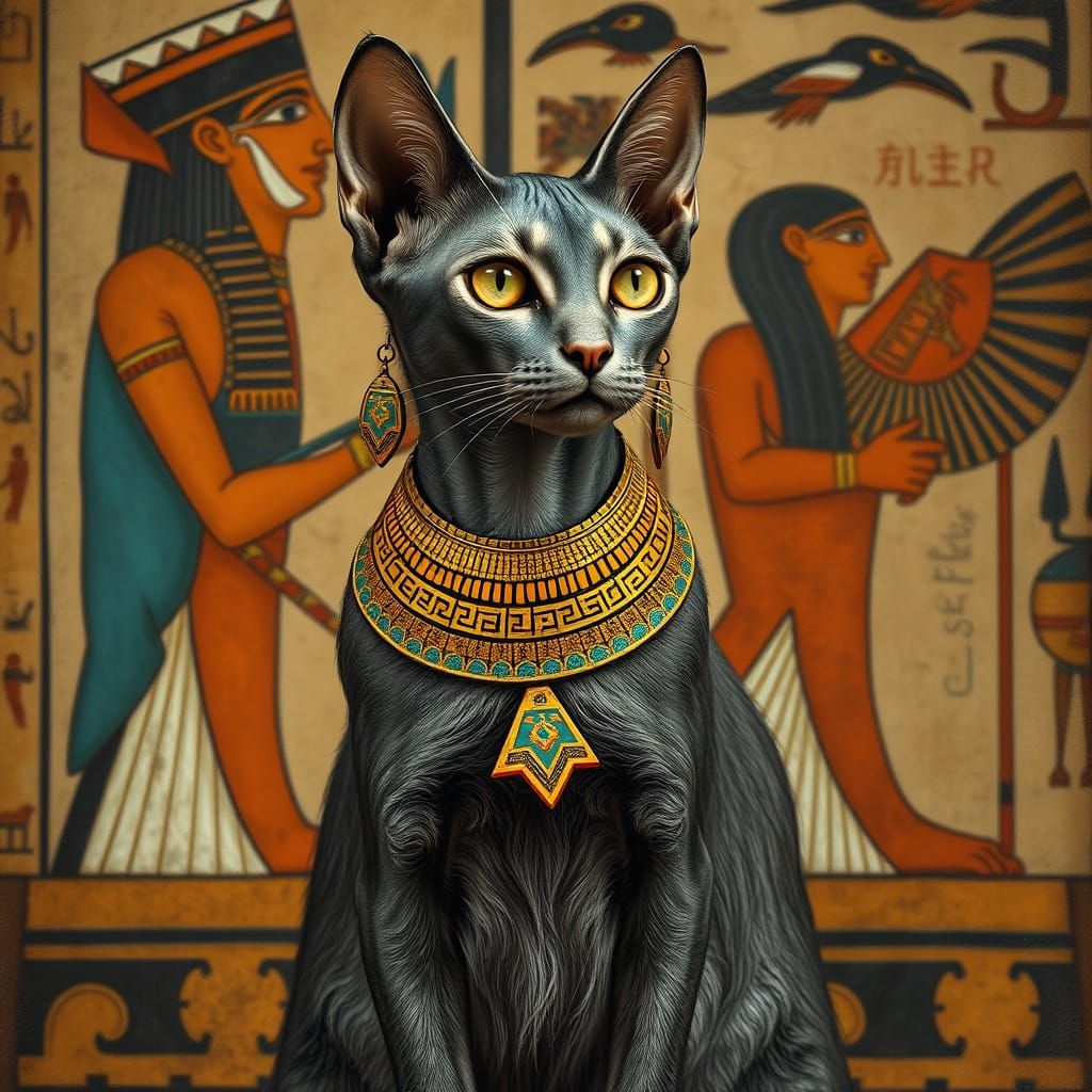Egyptian Cat Adorned with Gold Jewelry