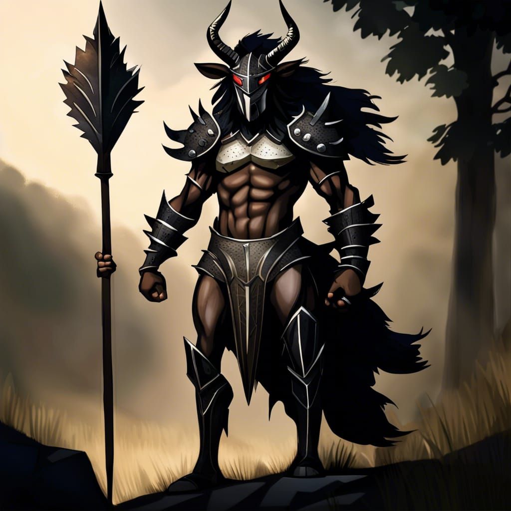 Bronze Armored Centaur with Spear in Graffiti Art Style