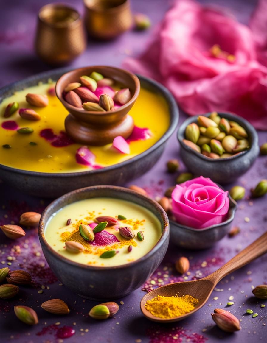 Indian Rose Phirni Dessert for Holi Festival